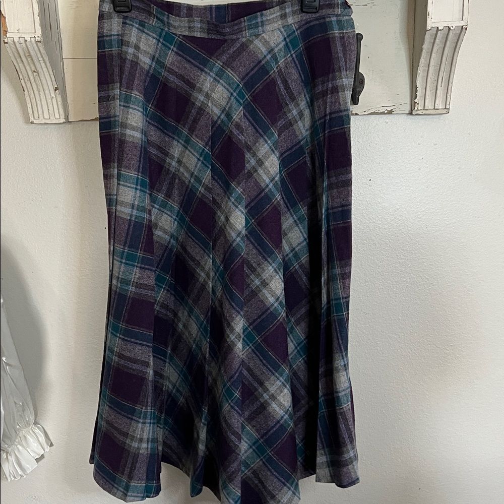 Loubella Extendables Pleated Plaid Wool Skirt Size 12/13
